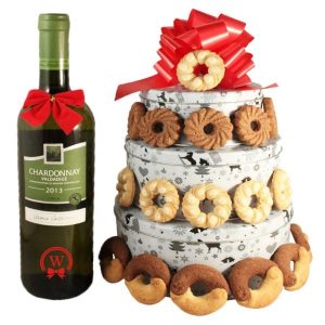 Christmas Perfecto With White Wine – Cookies Gift Basket Tin Tower