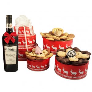 Christmas Perfecto Cookies Gift Basket-With Red Wine