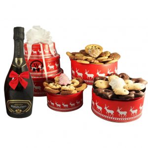 Christmas Perfecto With White Wine – Cookies Gift Basket Tin Tower