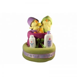 Green And Purple Double Chicks Diaper Cake