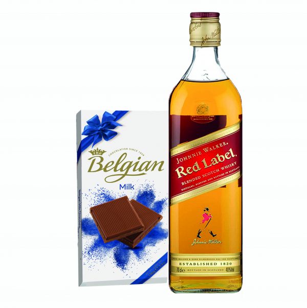 Johnnie Walker Whiskey Red Label Scotch Whiskey + Belgian Chocolate Bar